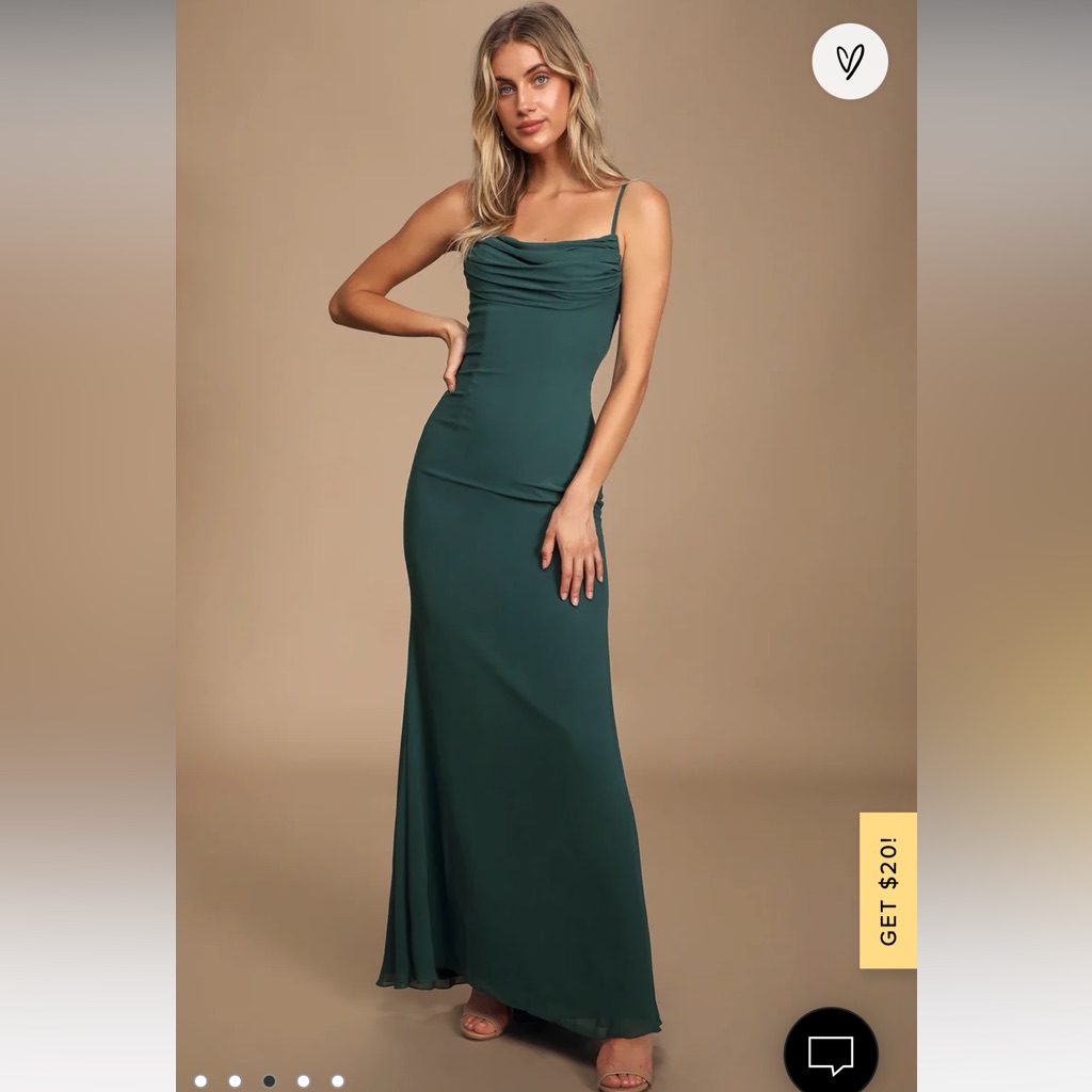 Lulus Green Cowl Neck Maxi Dress Prom Dress Size Medium Wedding Guest Black Tie